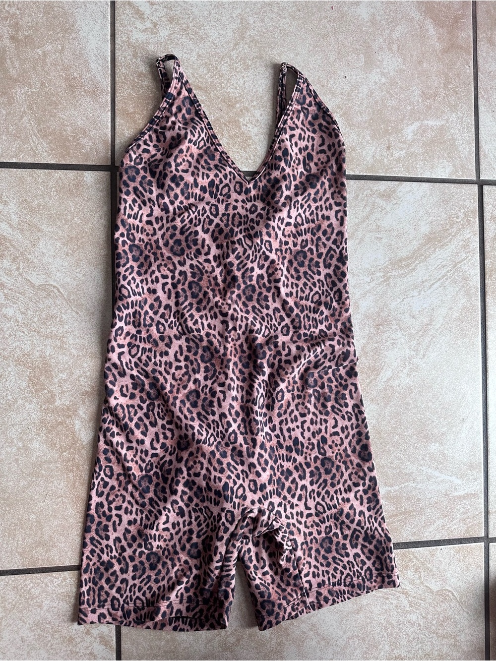 Skatie Leopard Print Cami Romper in Brown and Black bodysuit